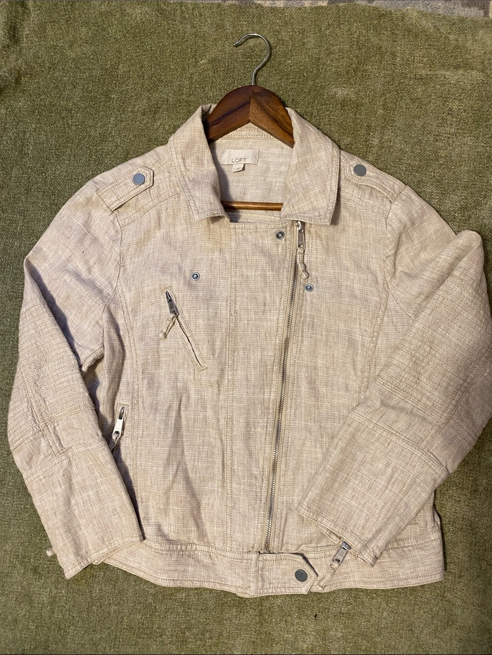LOFT Light Sand Linen-Blend Asymmetrical Jacket